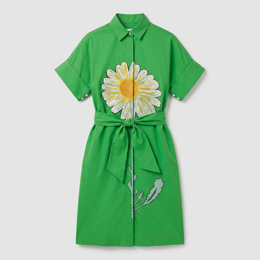 Floral Embroidered Green Shirt Dress