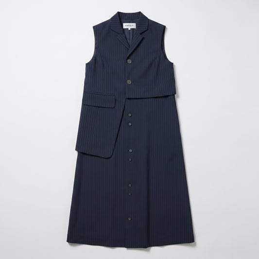 Tailored Pinstripe Layered Vest Dress