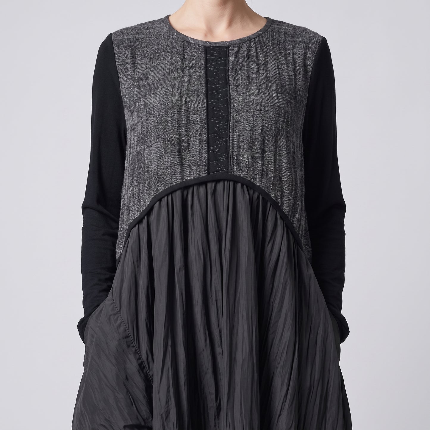 Textured Panel Long Sleeve Dress