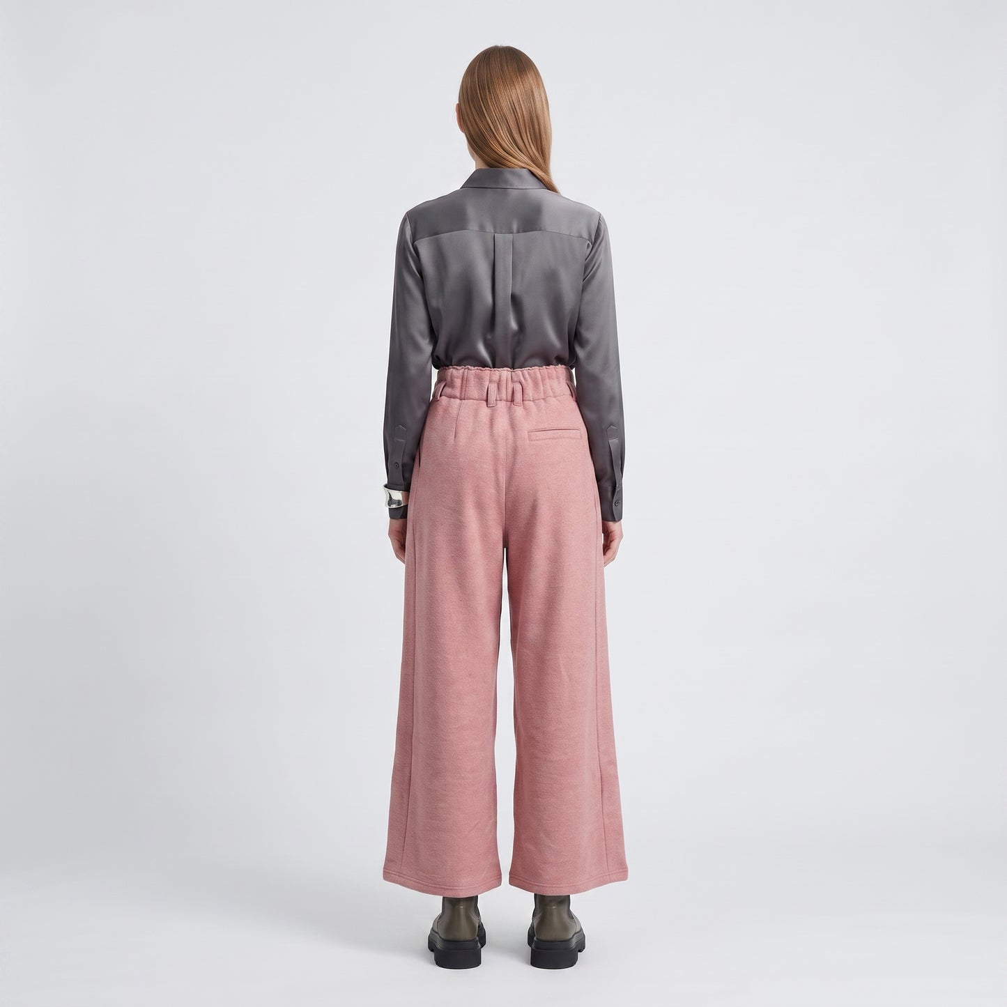High-Waisted Pleated Dusty Rose Trousers