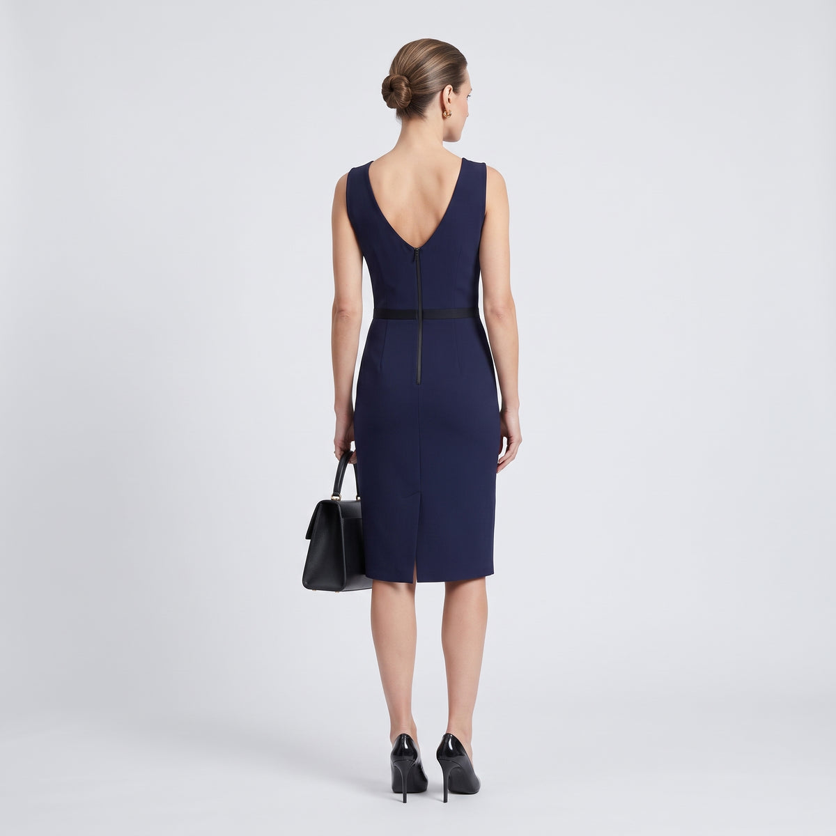 Sleeveless Navy Tailored Sheath Dress