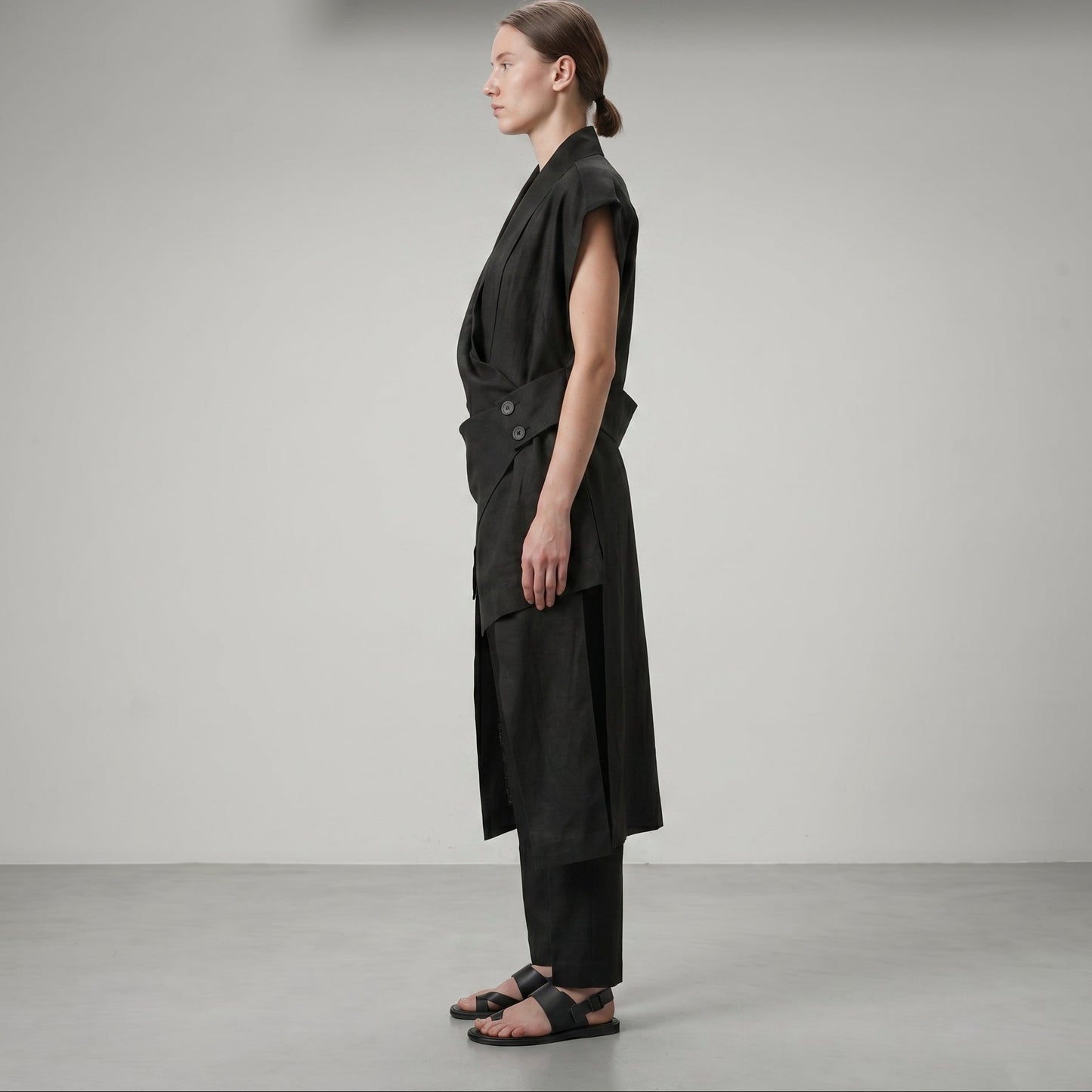 Tailored Asymmetric Linen Wrap Vest