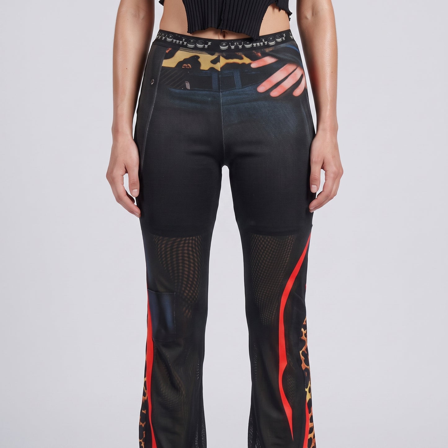 Graphic Mesh Flared Trousers