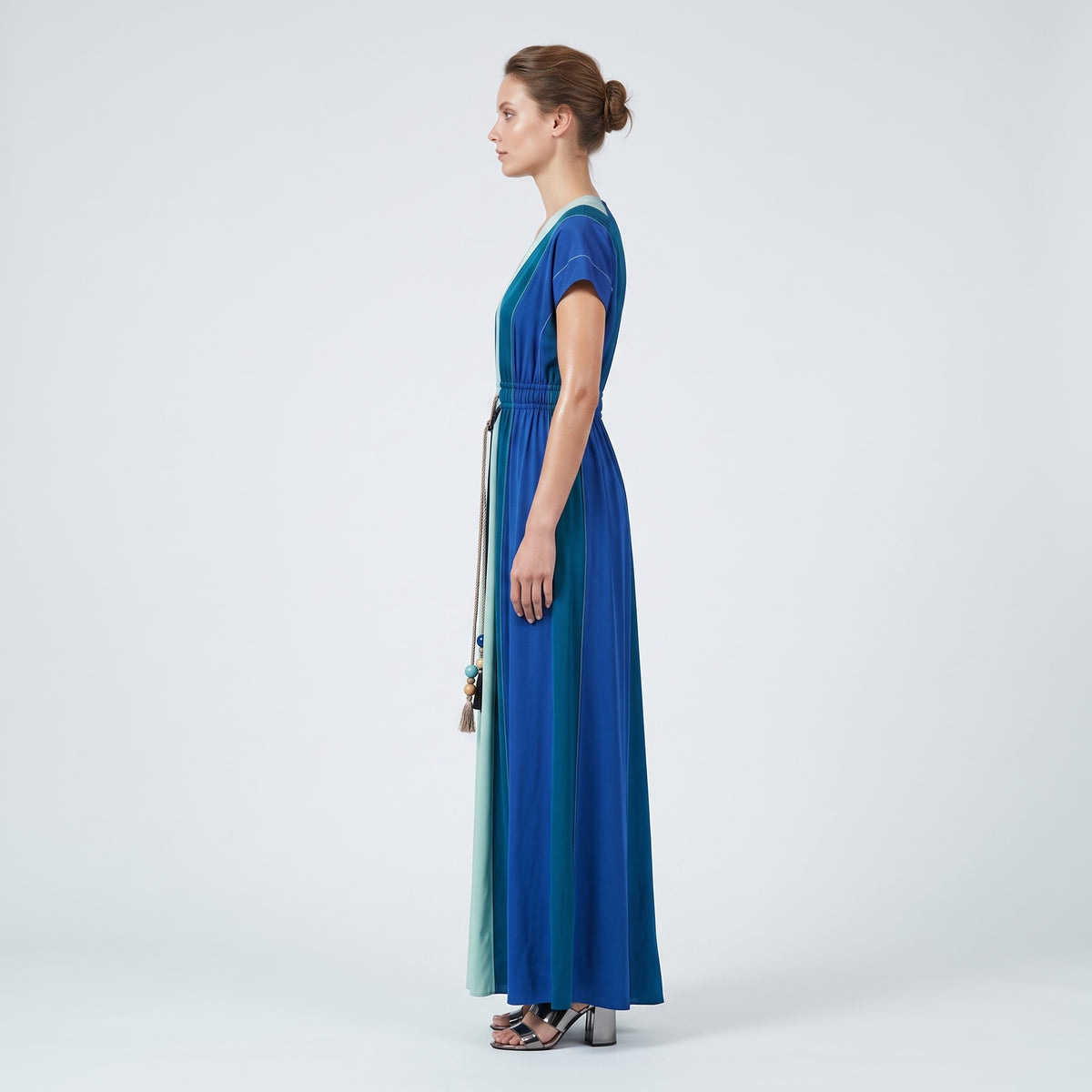 Colorblocked Tasseled V-Neck Dress
