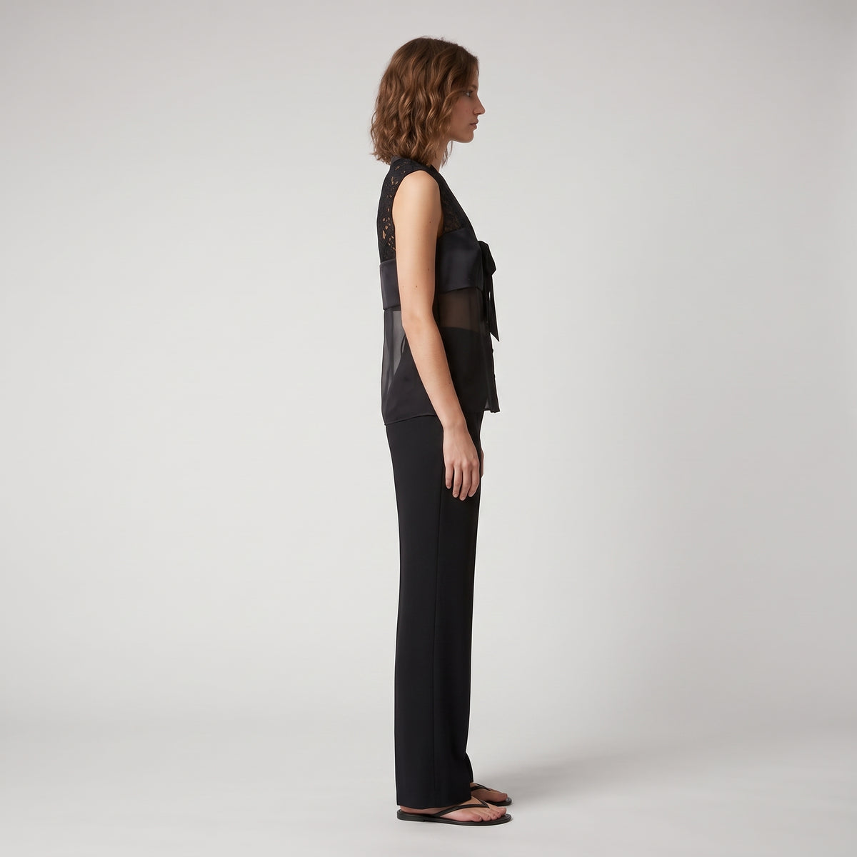 Lace Panel Tie Front Blouse