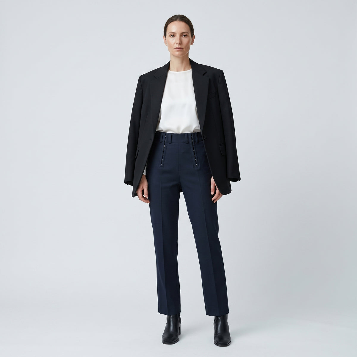 Tailored Navy High-Waist Trousers
