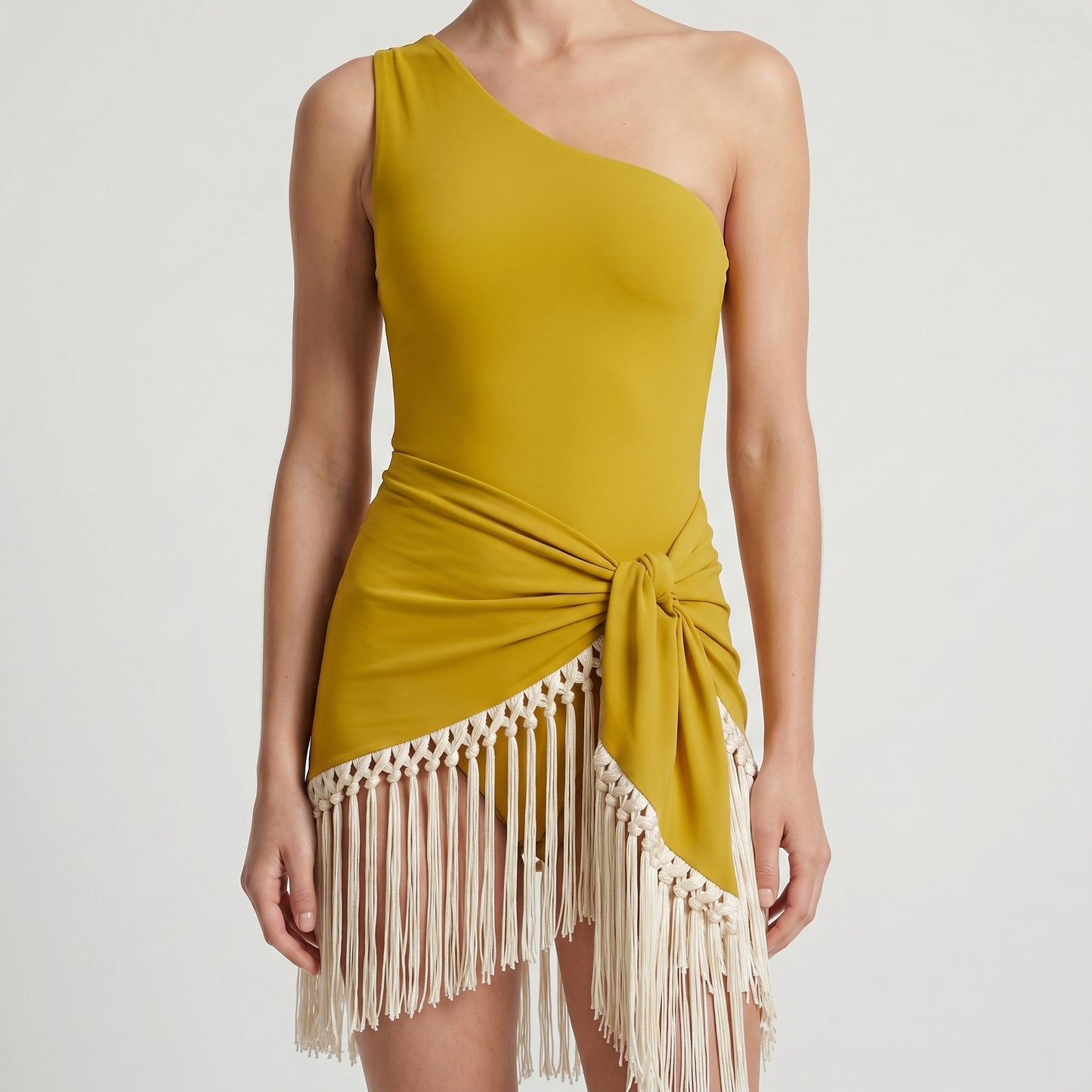 One-Shoulder Fringe Mini Dress