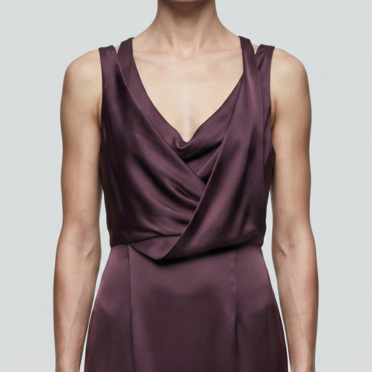 Draped Satin Midi Dress