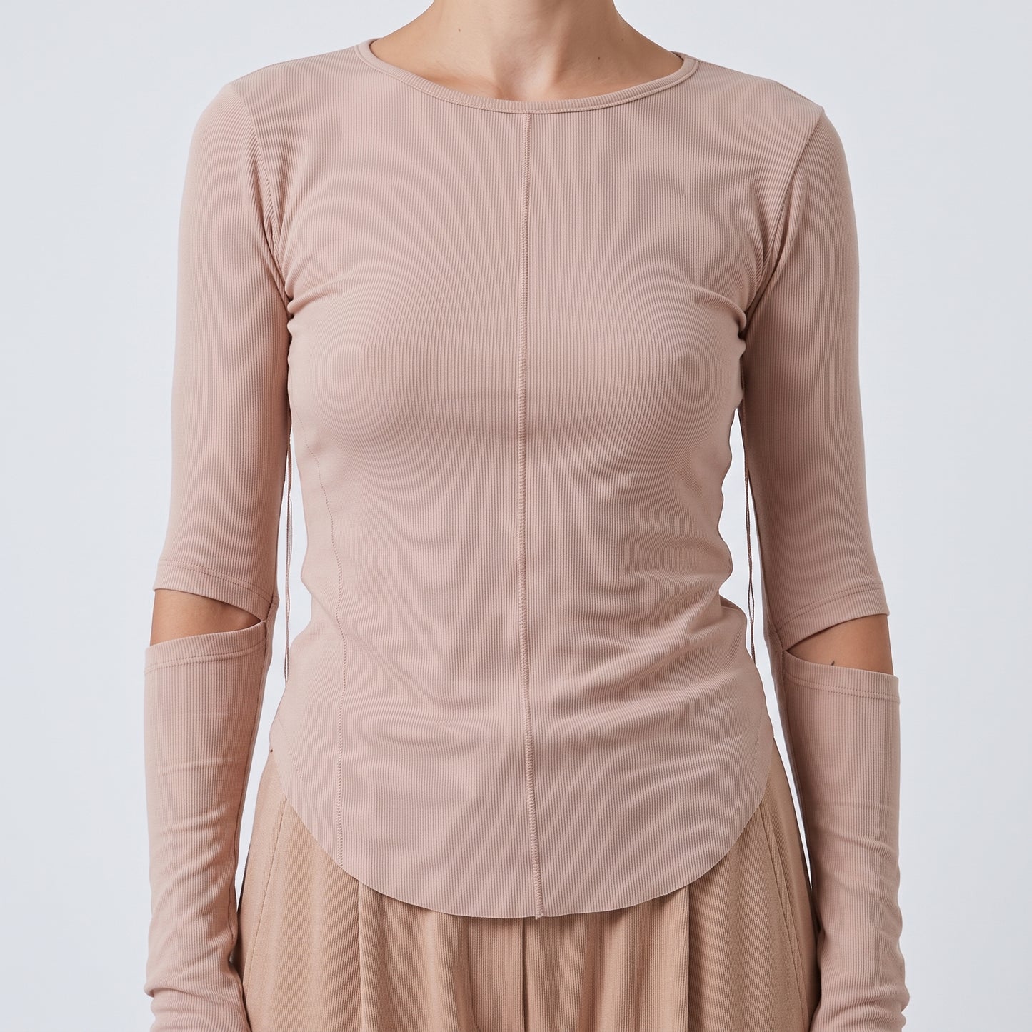 Ribbed Cutout Sleeve Top