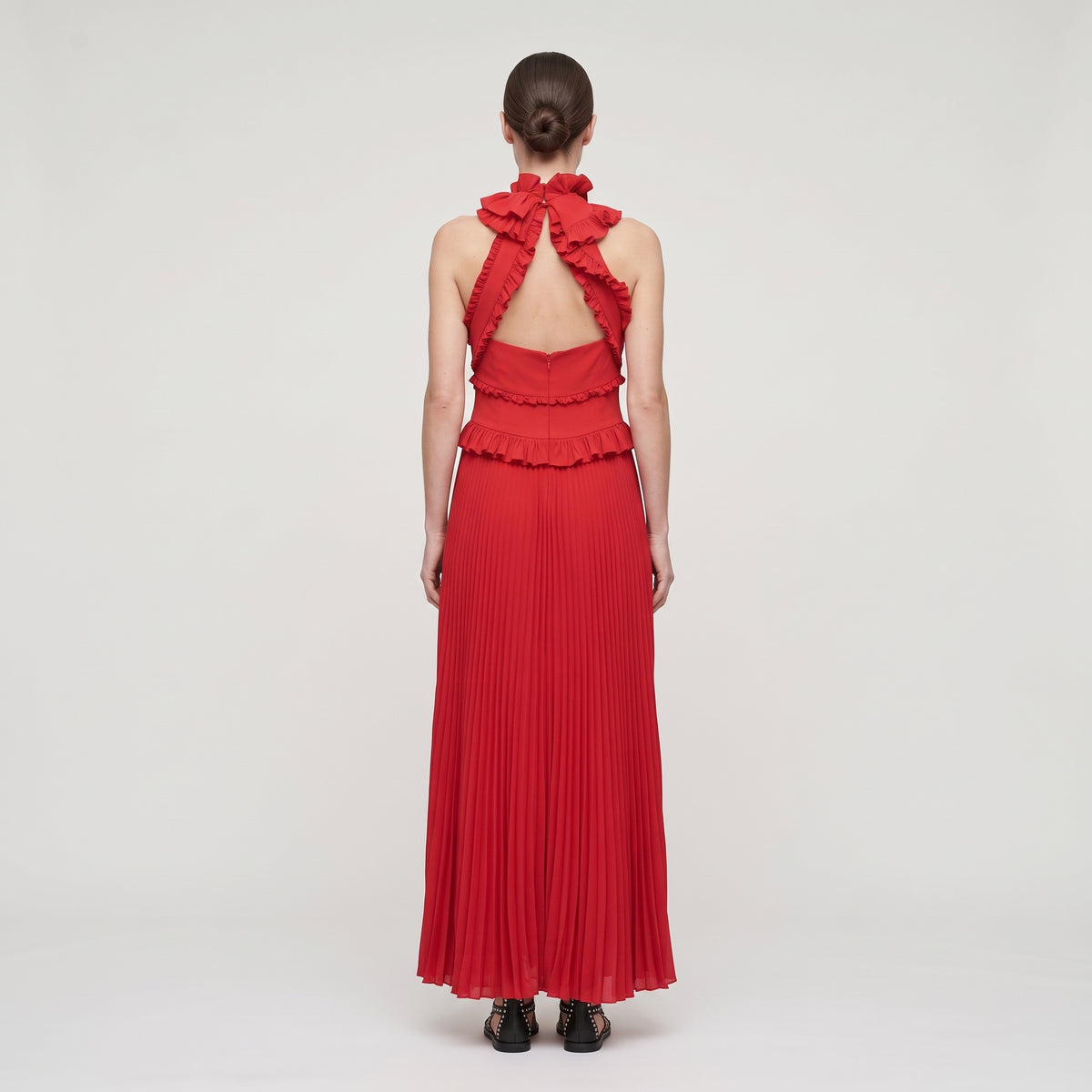 Ruffled Pleated Red Midi Dress