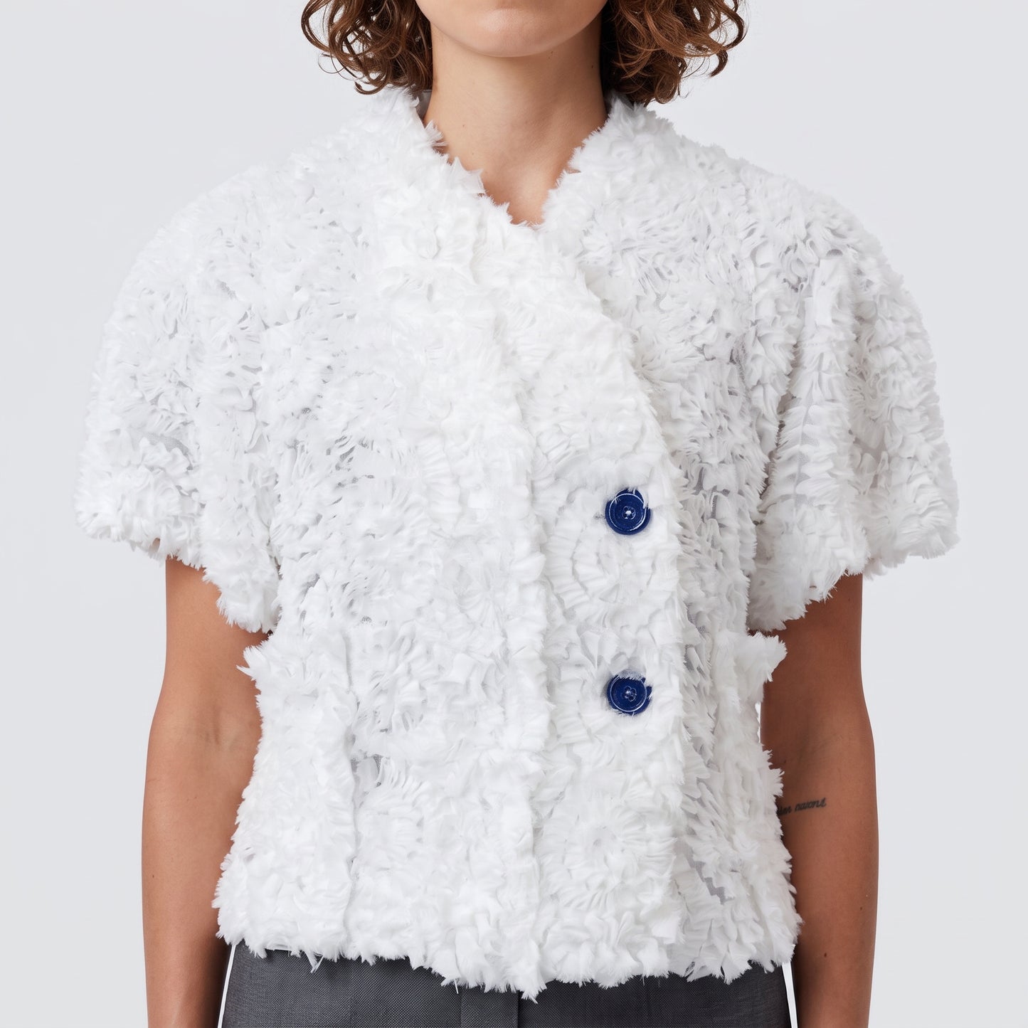 Textured Double-Breasted White Jacket