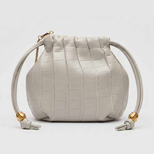 Croc-Effect Leather Pouch Bag