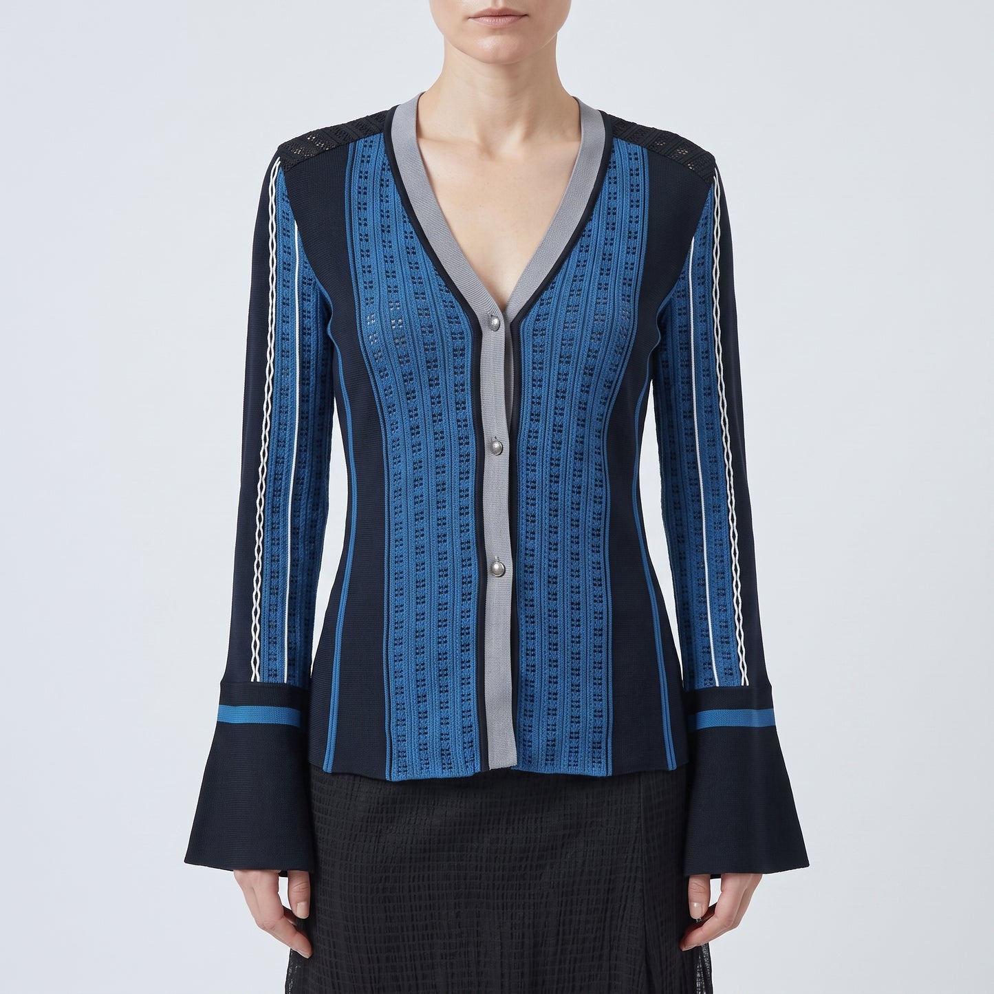 Striped V-Neck Knit Cardigan