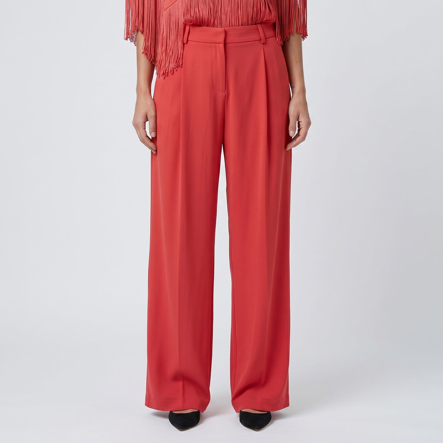 Wide-Leg Pleated Tailored Trousers