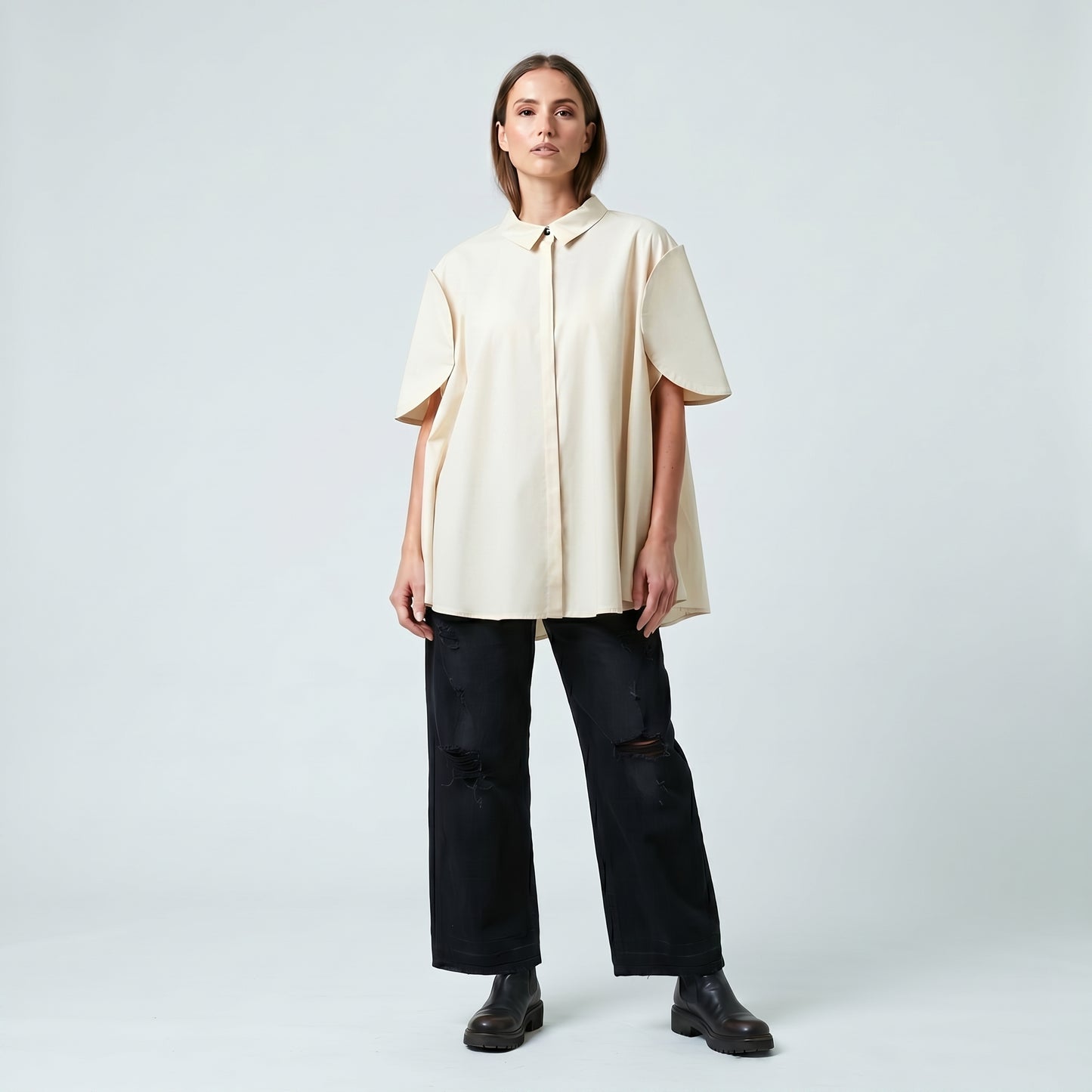 Layered Sleeve Cotton Blouse
