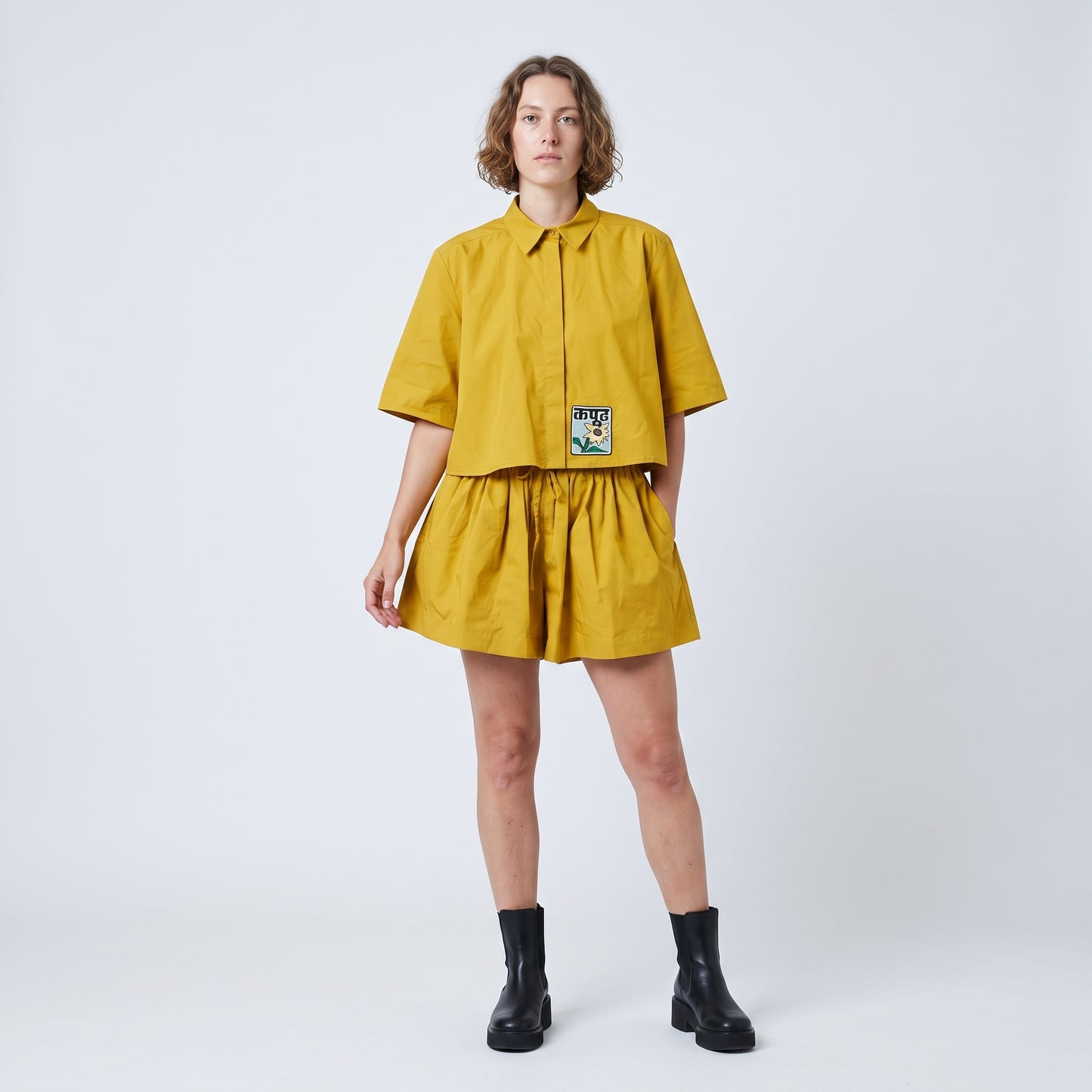 Mustard Cropped Cotton Shirt