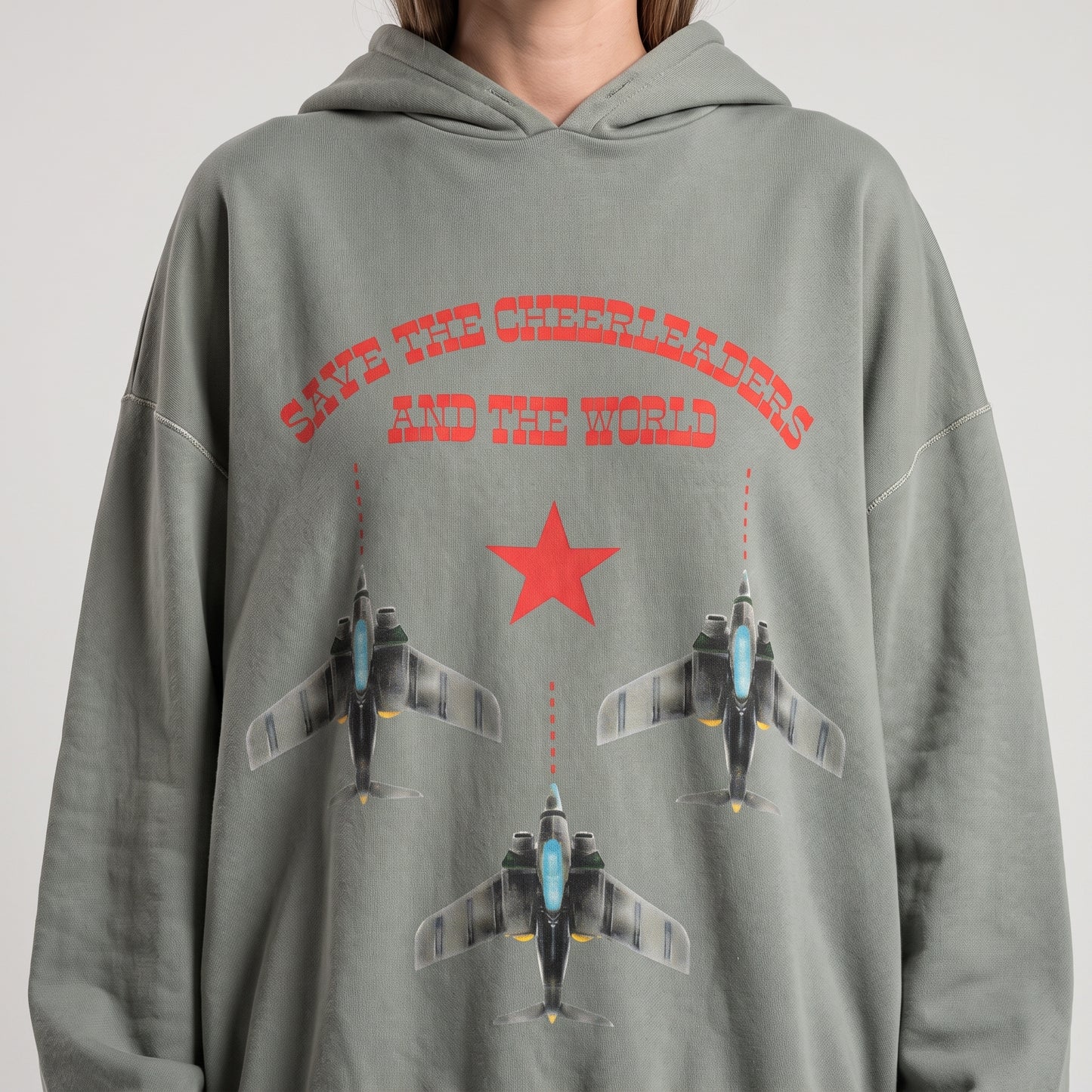 Graphic Print Oversized Sage Hoodie