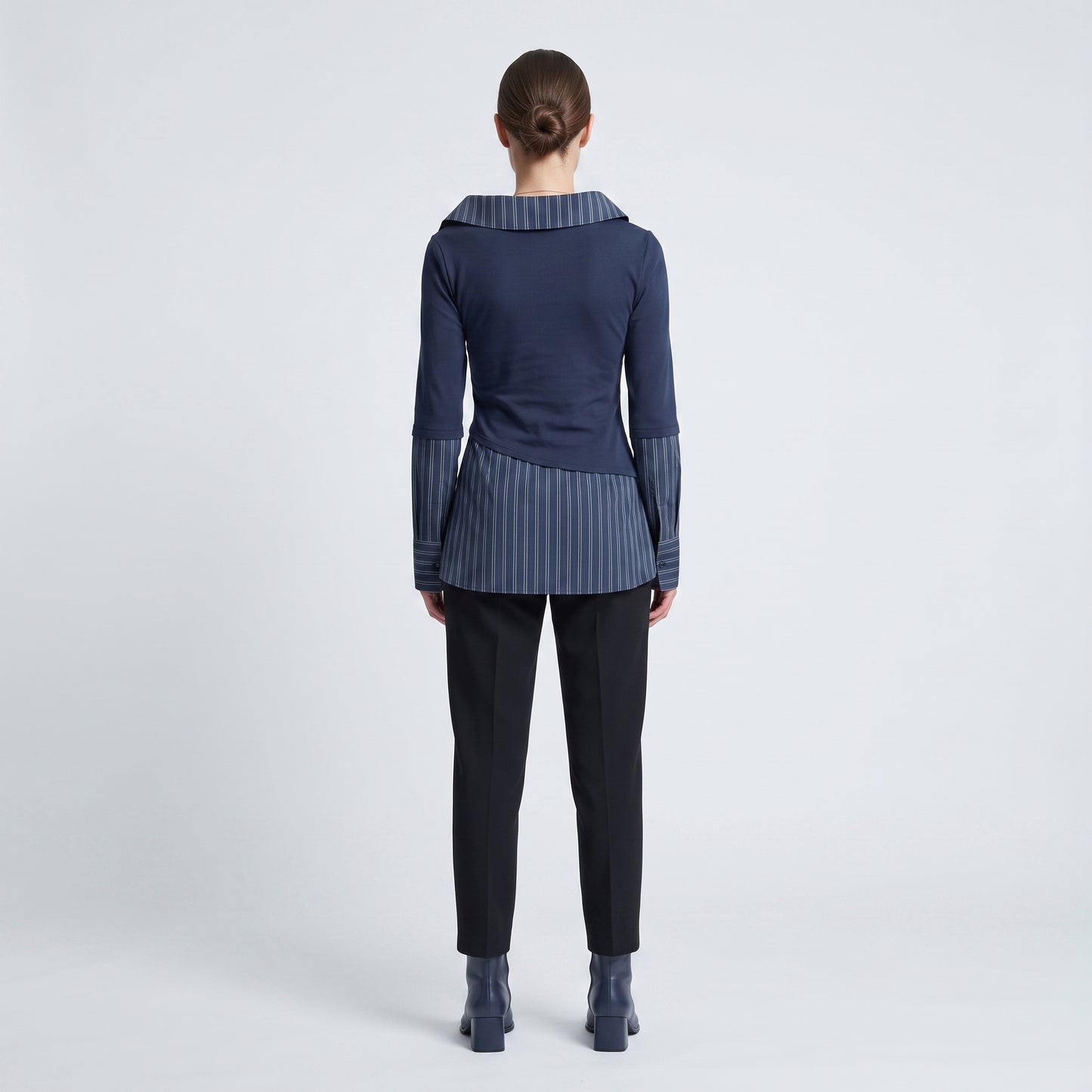 Asymmetric Pinstriped Ruched Blouse