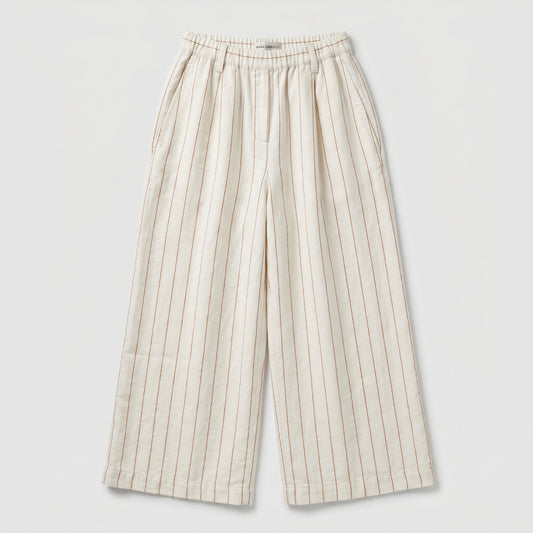 Striped High-Waist Linen Trousers