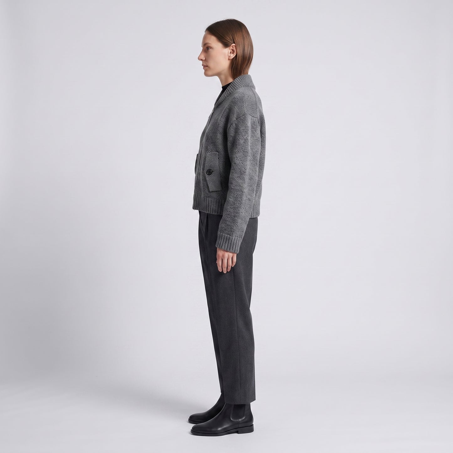 Grey Wool Zip Bomber Jacket