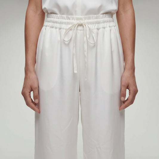 Ruffled Hem Wide-Leg Trousers