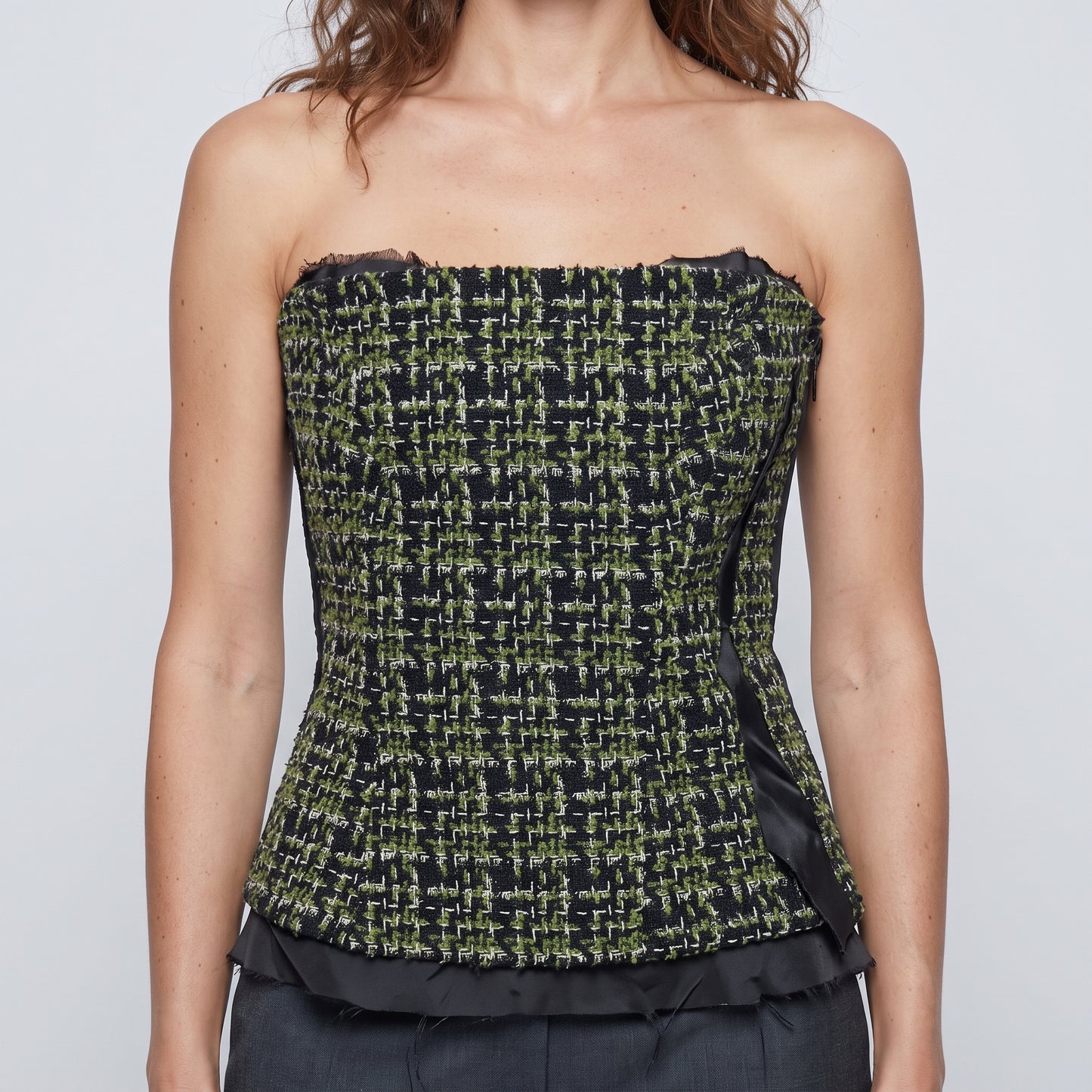 Structured Tweed Strapless Corset Top