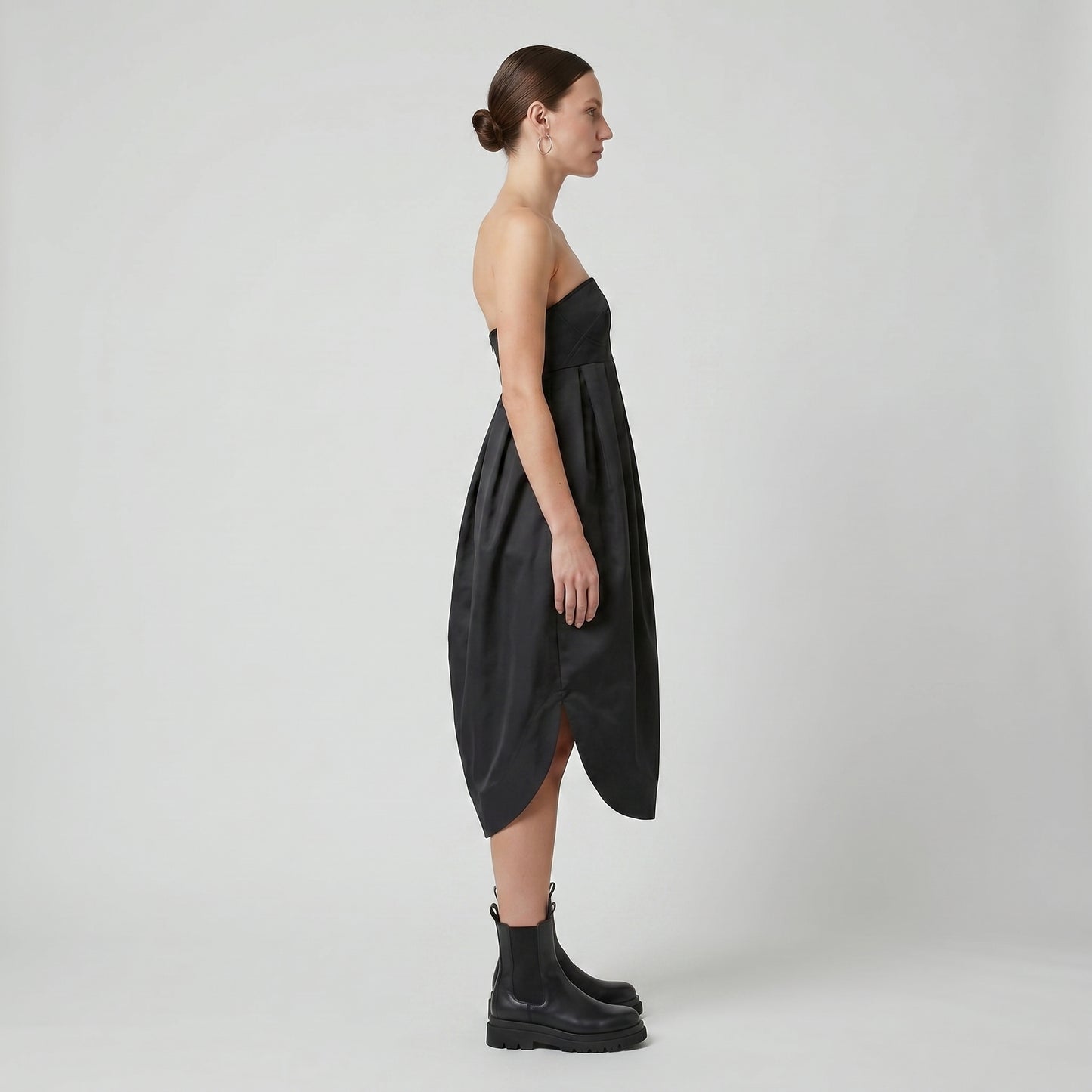 Strapless Pleated Midi Dress