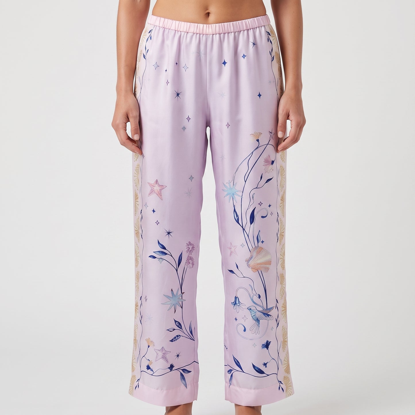 Celestial Print Silk Wide Trousers
