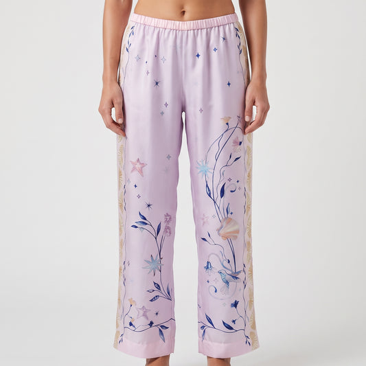 Celestial Print Silk Wide Trousers