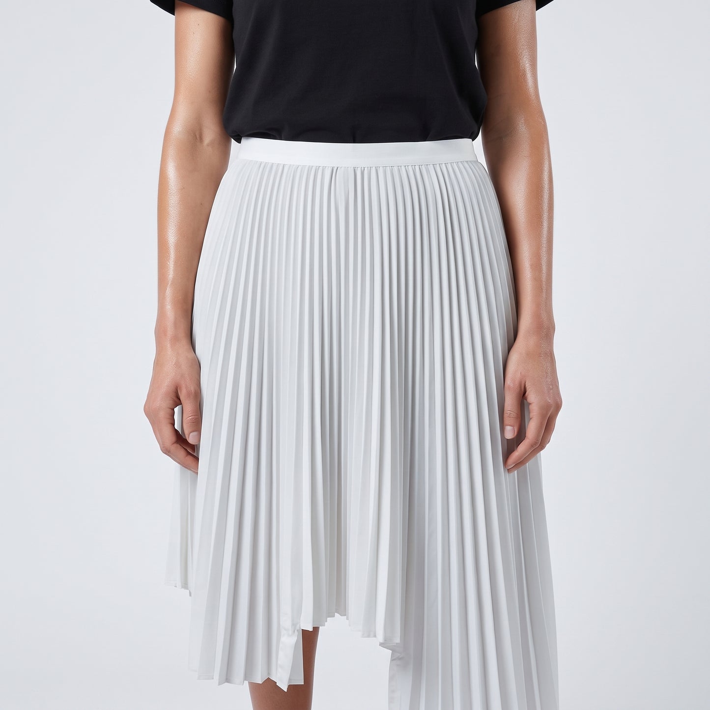 Elegant White Pleated Midi Skirt