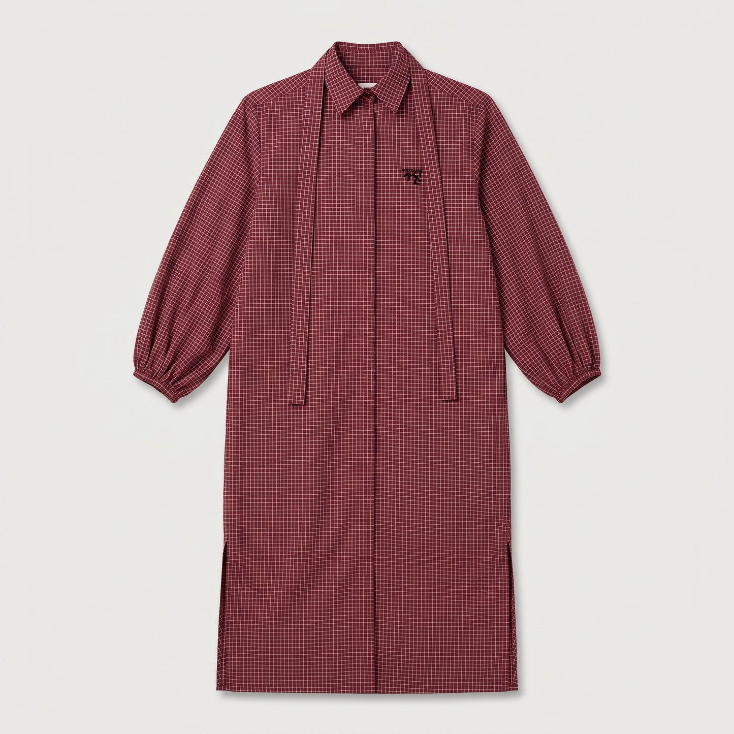 Checkered Longline Tie-Neck Dress
