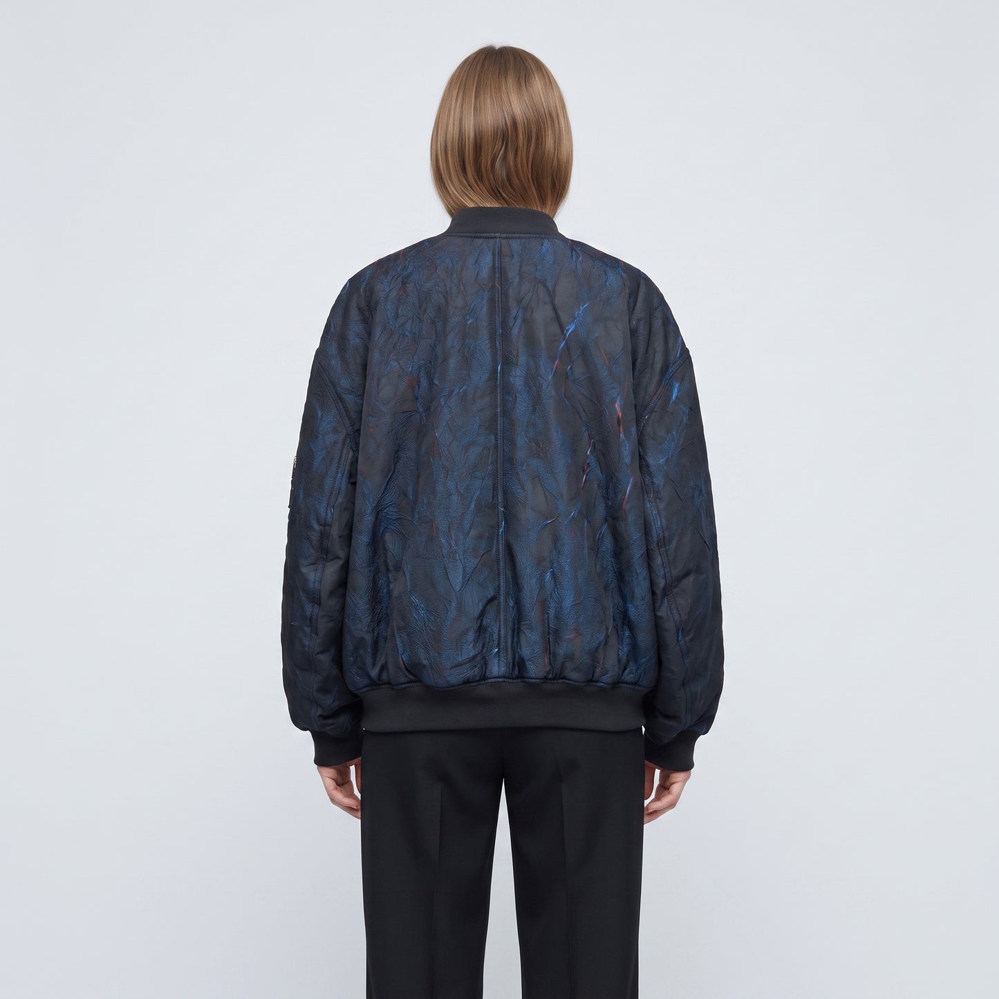 Textured Navy Bomber Jacket