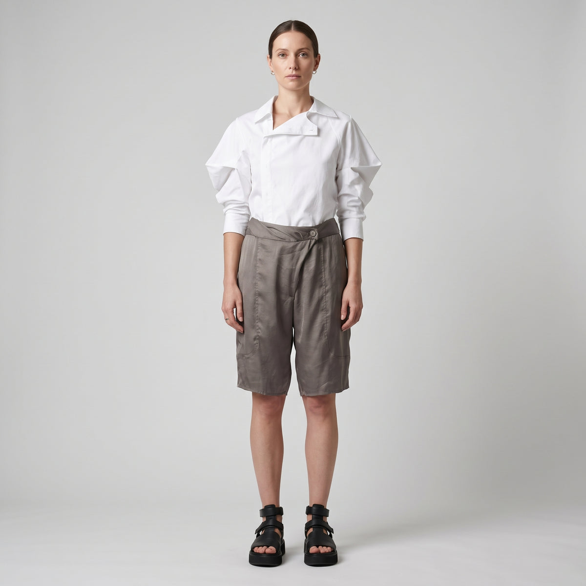 Tailored High-Waist Wrap Shorts