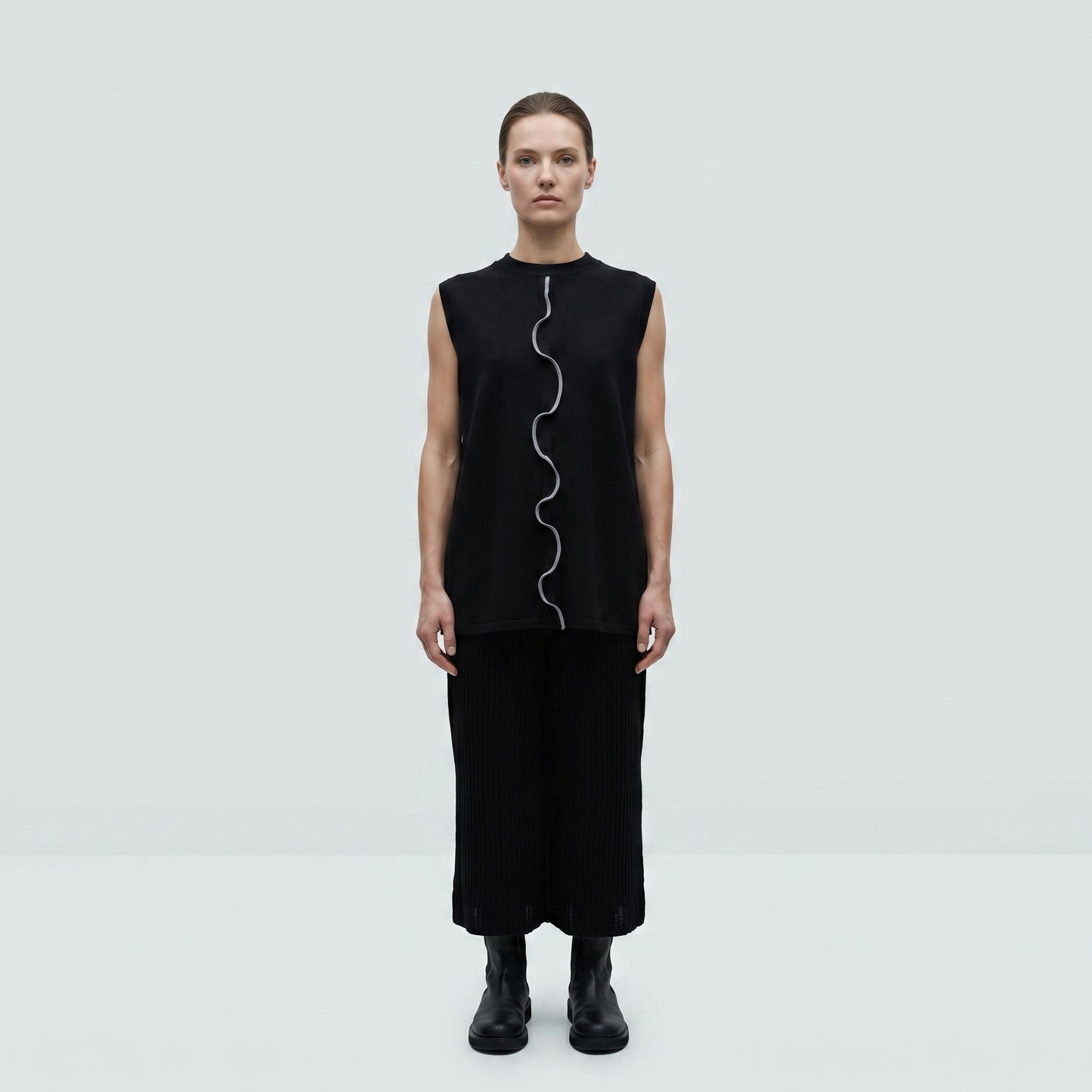 Sleeveless Architectural Ribbed Top