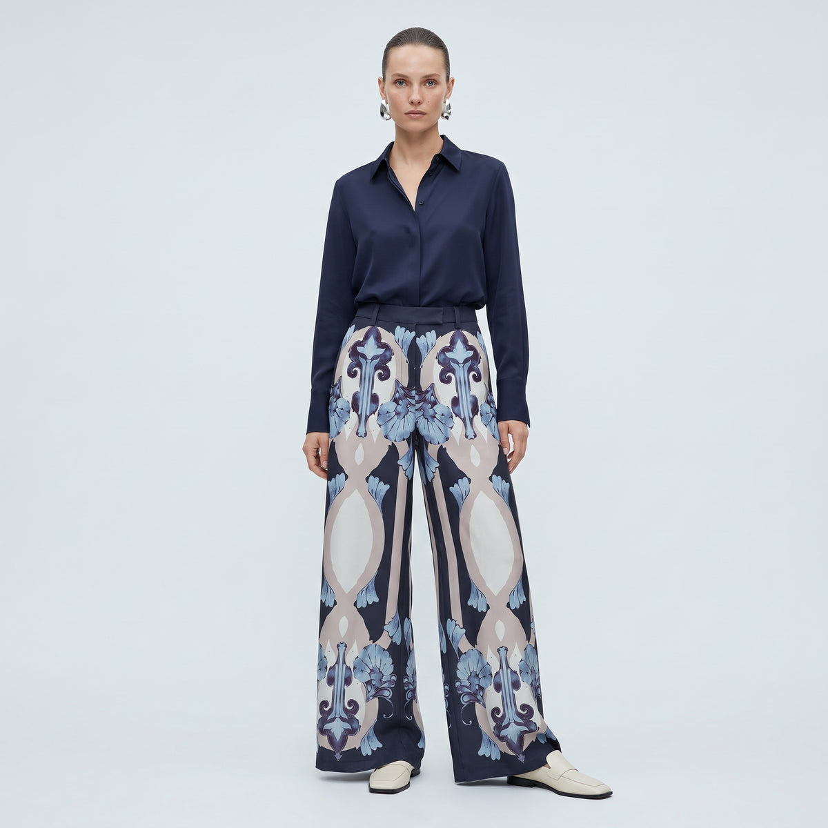 Printed Wide Leg Tailored Trousers