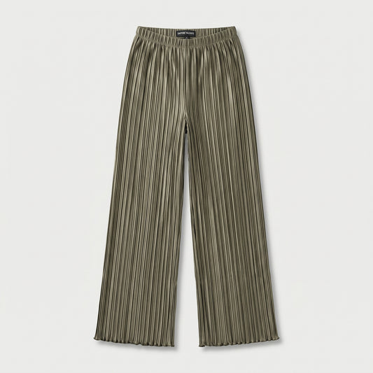 Pleated Wide Leg Olive Trousers