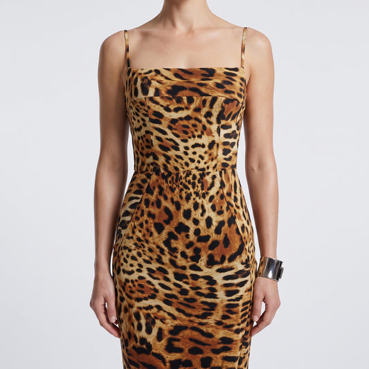 Leopard Print Midi Slip Dress