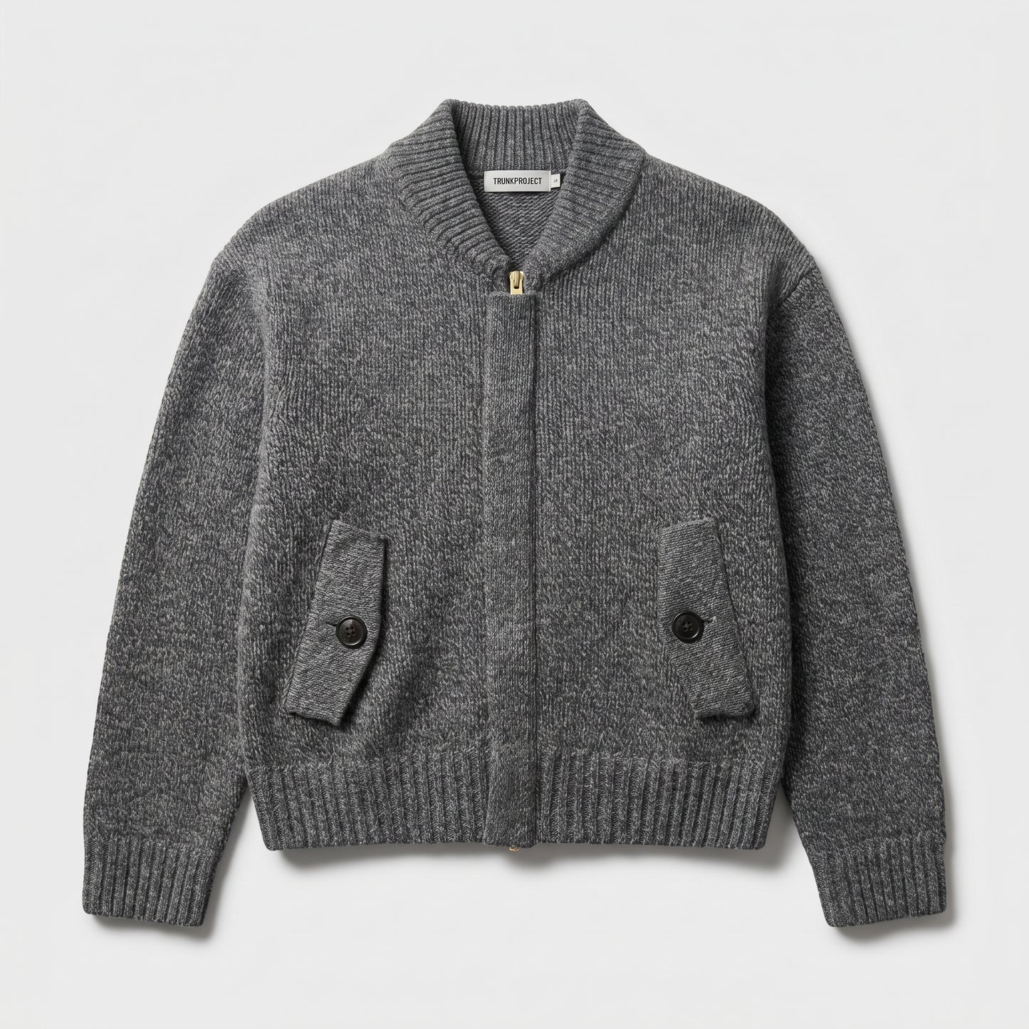 Grey Wool Zip Bomber Jacket