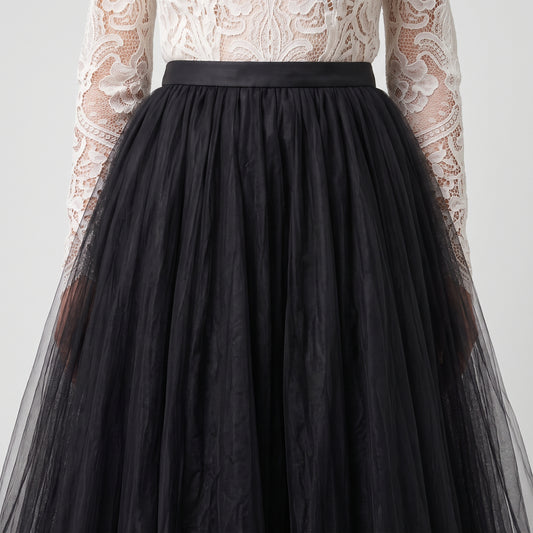 Elegant Black Tulle Maxi Skirt