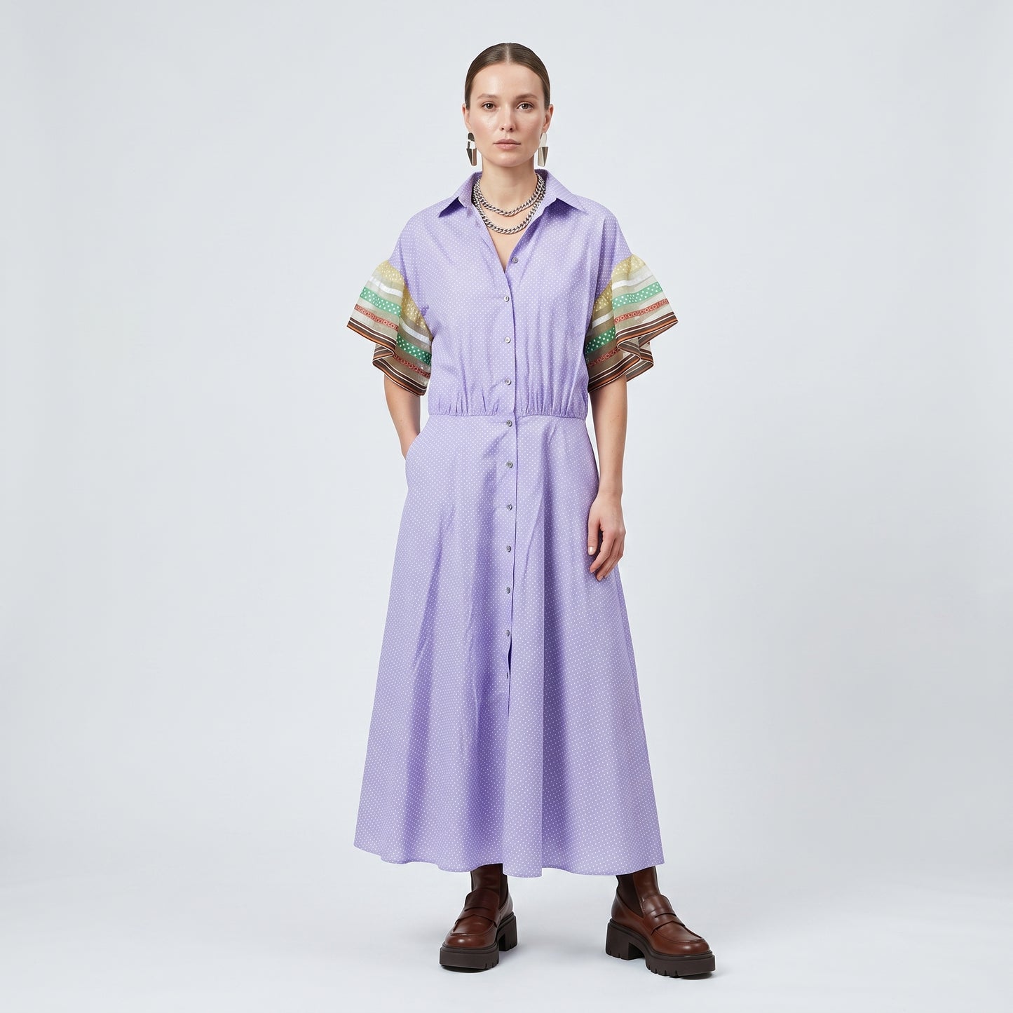 Polka Dot Midi Shirt Dress