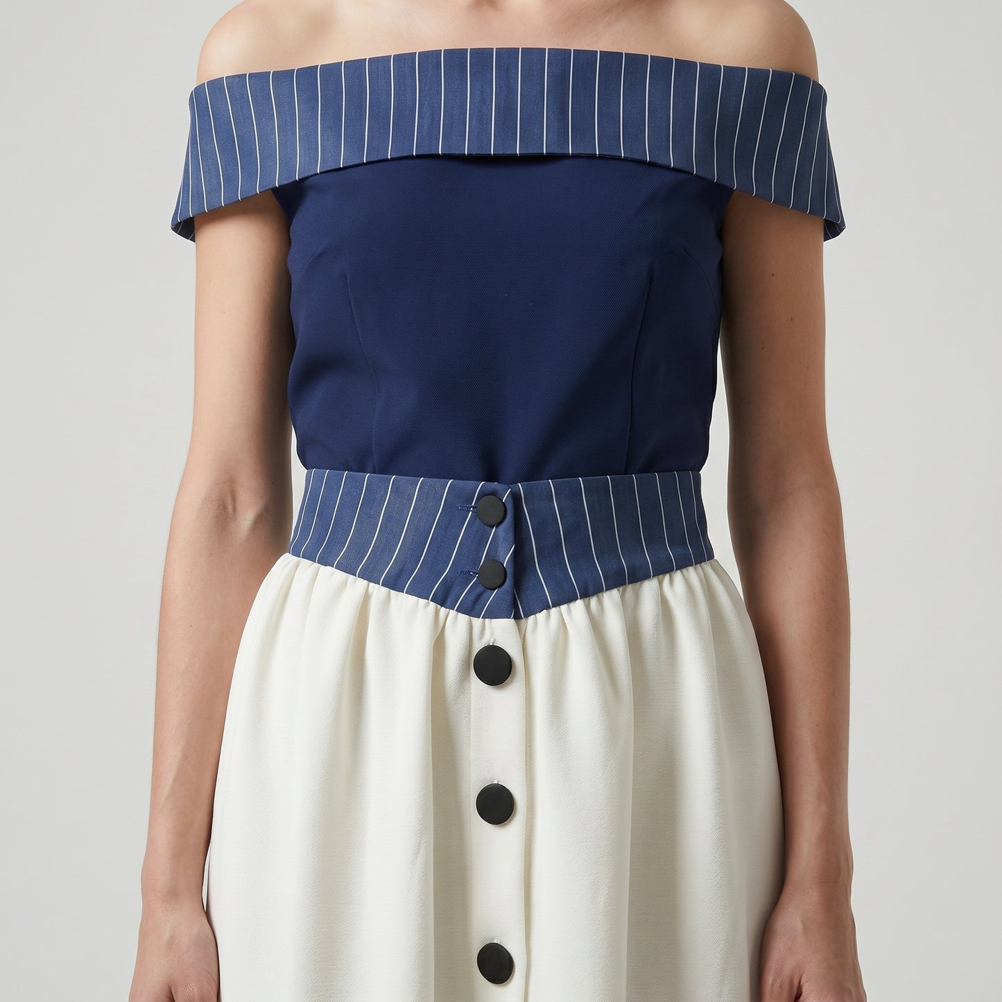 Striped Waist Buttoned Midi Skirt