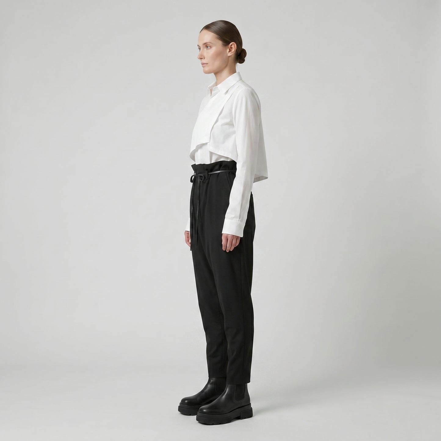 High-Waist Paperbag Tailored Trousers