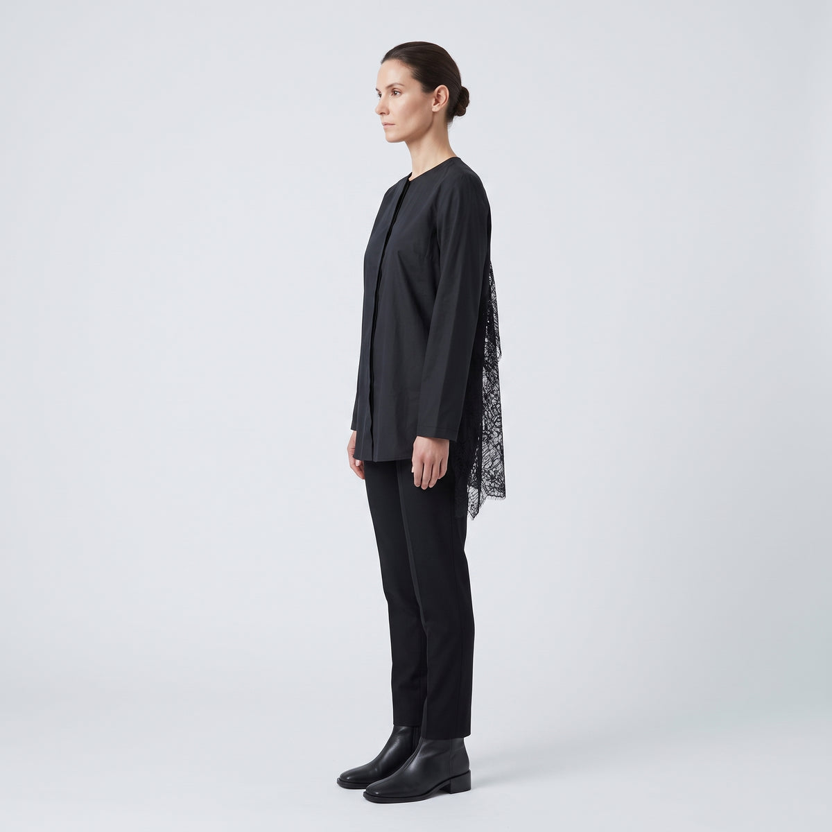Minimalist Black Collarless Cotton Blouse