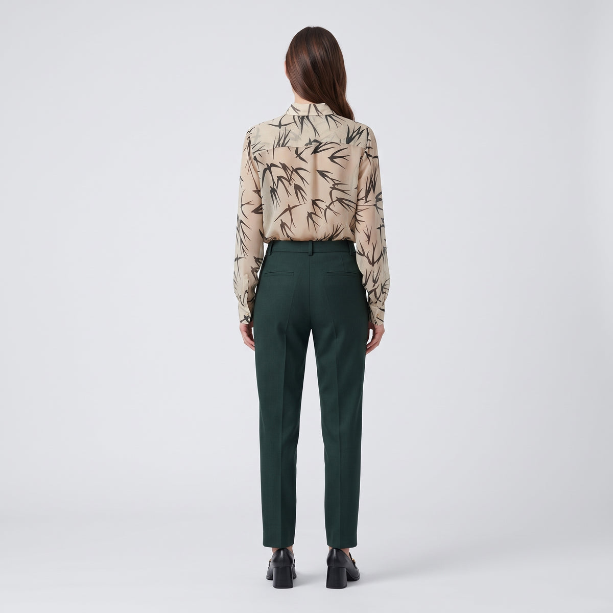 Sheer Bird Print Button-Down Shirt