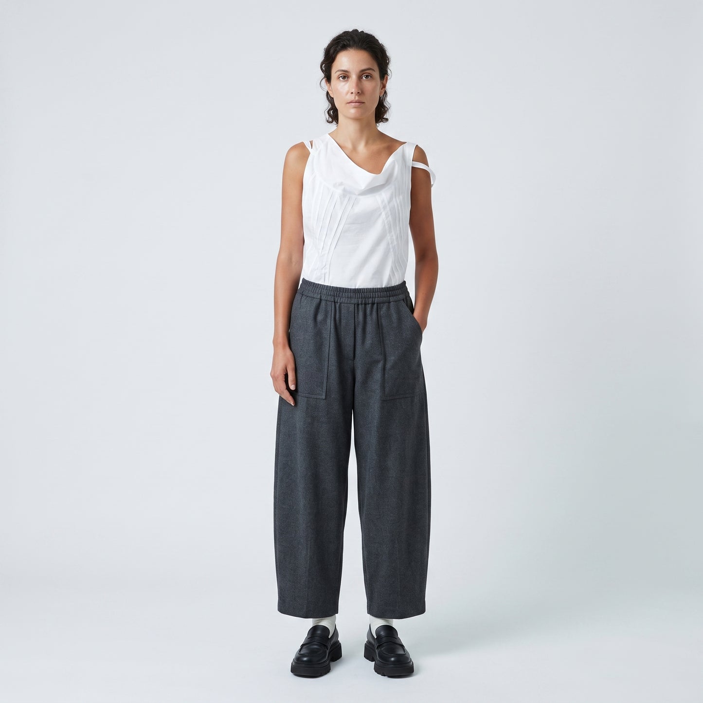 Architectural Cowl Neck Sleeveless Top