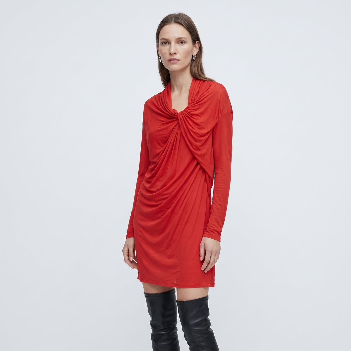 Ruched Knot Detail Red Top