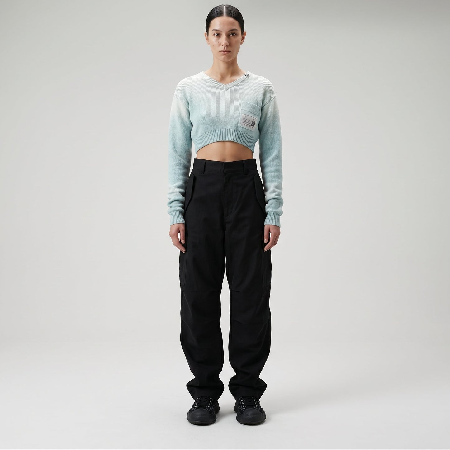 Ombre V-Neck Cropped Sweater
