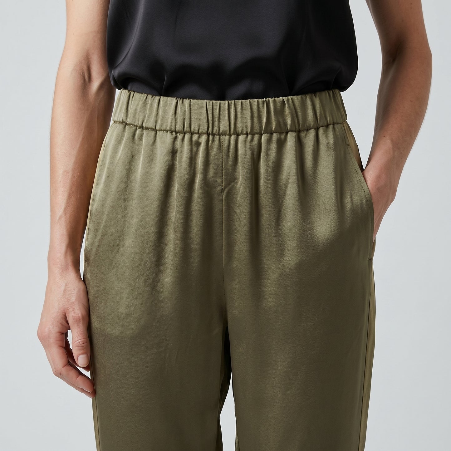 Satin Olive Tapered Trousers