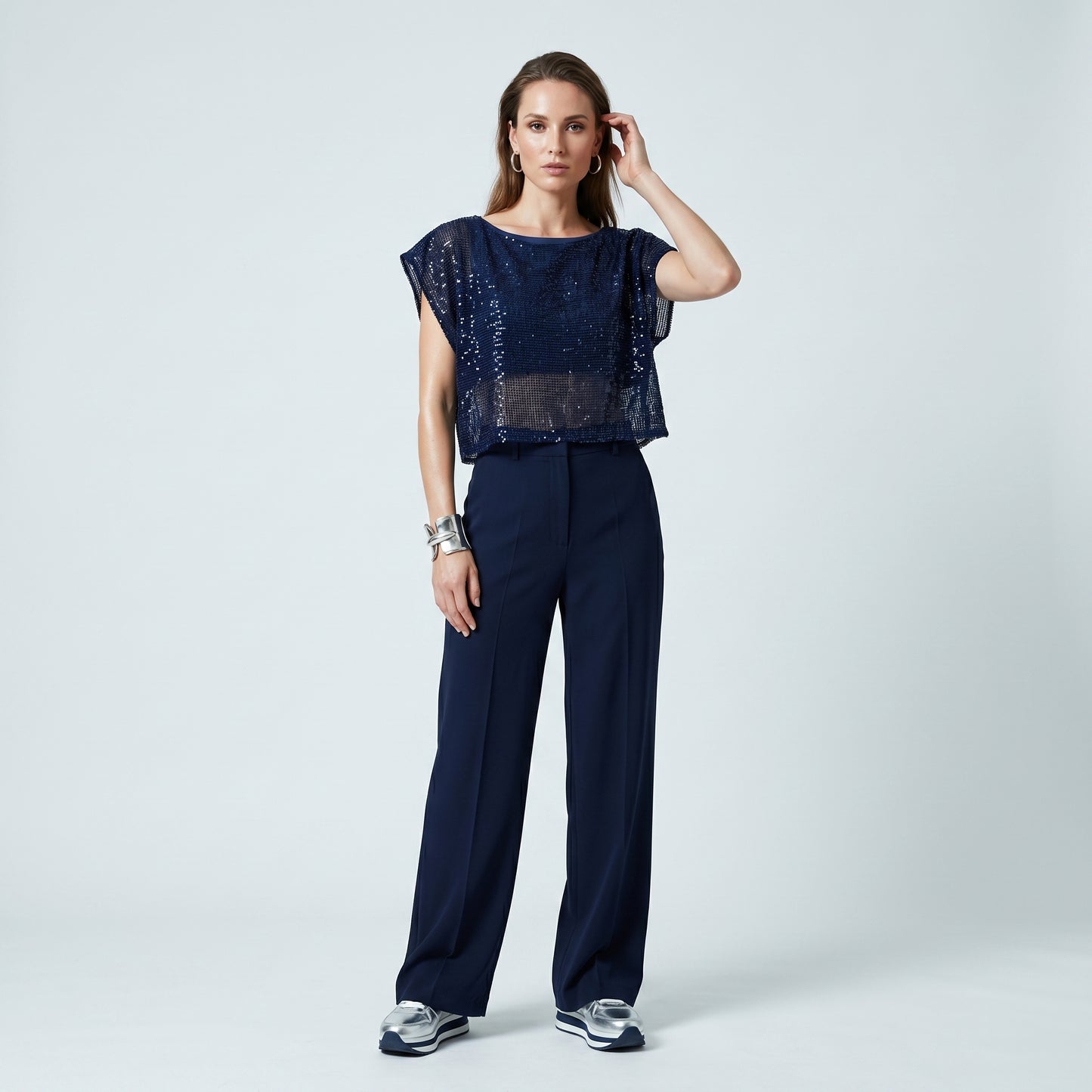Navy Sequin Crop Top