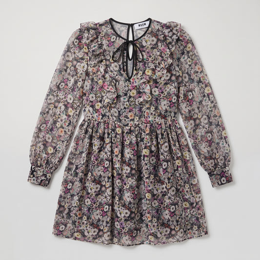 Floral Ruffle Chiffon Mini Dress